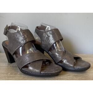 Euro Soft By Sofft Women’s Gray Shiny Sandals Chunky Heel Open Toe Shoes Size 10
